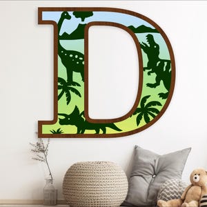 Juego de letras de pared grandes de dinosaurios, letreros de 3 capas. Plantilla para máquina de corte láser y manualidades SVG, ai, cdr, dxf pdf