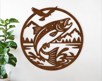 Salmon Wall Art SVG - Kokanee Fishing Sign - Lake Cabin Laser Cut File (Digital Download)