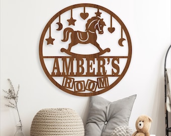 Rocking Horse Name Sign SVG - Laser Cut personalized Nursery Decor (Digital Download)