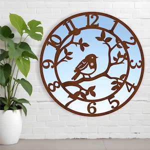 Horloge murale Robin oiseau fichiers découpés au laser, fichier SVG. fichier vectoriel ai, cdr, conception numérique de téléchargement immédiat dxf, modèle de fichier coupé