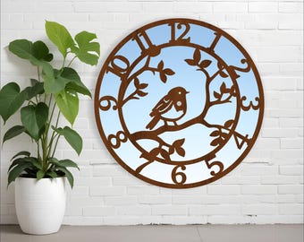 Robin bird wall clock laser cut files, SVG file. vector file ai, cdr, dxf instant download digital design, cut file template