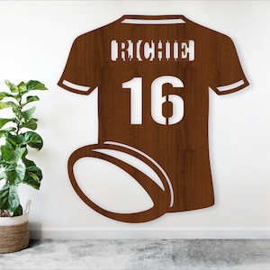 Rugbyshirt naambord SVG sport thema lasergesneden sjabloon, aangepast nummer, vector bestand ai, cdr, dxf pdf instant download