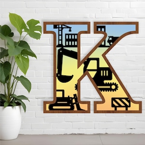 Bouw monogram brievenset voor grote muur - 3 lagen borden, SVG lasergesneden sjablonen voor knutselen, AI, DXF-bestanden