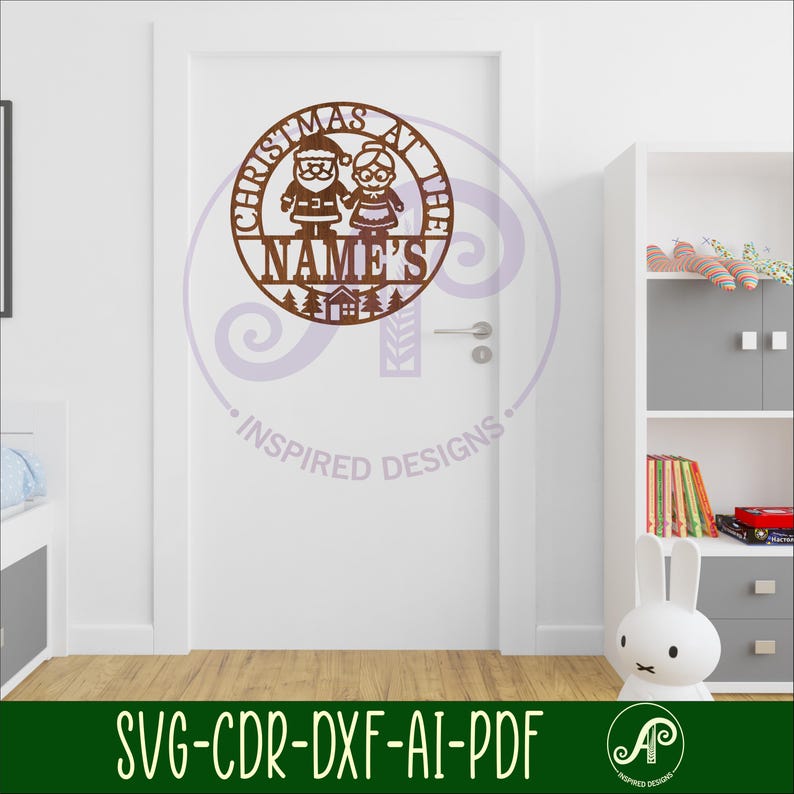 Santa Names Svg Christmas Name Sign SVG: Laser Cut Santa Theme Wall Sign Personalized ...