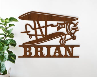Vintage Airplane Name Sign SVG, Plane Theme Laser Cut Template (Digital Download)