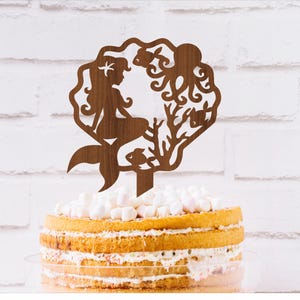 Meerjungfrau Szene Cake Topper, SVG Laser geschnitten, sofortiger Download Pdf, Dxf, Ai und Cdr Vorlage.