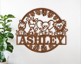 Safari Animals Name Sign SVG: Laser Cut personalized sign (digital download)