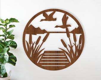 Lake front scene wall sign - laser cut Lake home decor art (download digital)