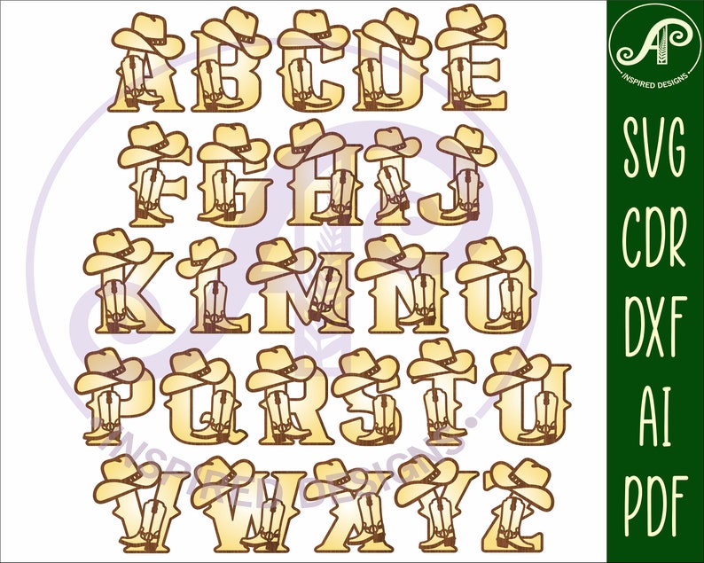 Cowboy Hat Boot Alphabet SVG: Rodeo Letters Vector (digital Download ...