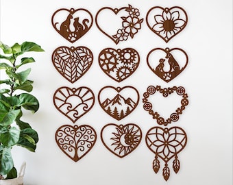 Hanging Hearts Wall Art Bundle | 12 Decorative laser cut Heart home decor (Digital Download)