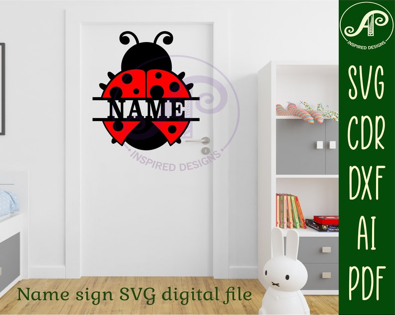 Ladybug Name Sign SVG -garden Personalized Laser Cut Nursery Decor ...