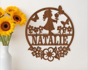 Flower Meadow Girl Name Sign: Laser Cut SVG Little Girl Nursery Decor (Digital Download)