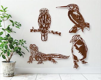 New Zealand wildlife design, laser cut file, New Zealand theme. vector file SVG, ai, cdr, dxf instant download, penguin tuatara kingfisher