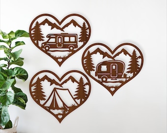 Camping Heart Wall Art SVG Bundle | Campervan Caravan Tent Heart Laser Cut (Digital Download)