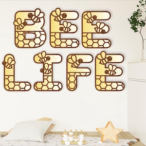 Conjunto de alfabeto de colmeia de abelhas. Letras de 2 camadas 43 letras arquivo SVG arquivo vetorial ai, cdr, dxf e pdf download instantâneo design digital decoração de abelha
