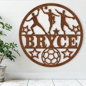 Signo de nombre masculino de balonmano, SVG, puerta temática deportiva o colgador de pared, plantilla de corte láser, descarga instantánea de archivo vectorial Ai, Cdr, Dxf