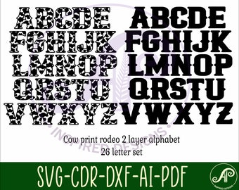 Cow Print Alphabet SVG: Layered Rodeo Letters (digital Download