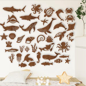 Sealife themed designs, 23 laser cut file shapes. SVG vector files  ai, cdr, dxf instant download. cut outs with details