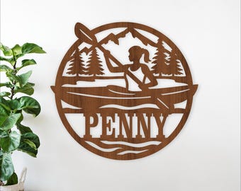 Kayaking female Name Sign SVG: Sports Laser Cut personalized sign  (digital download)