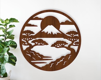 Mount Fuji Wall Art SVG, Japanese Laser Cut, Zen Garden Decor Sign (digital download)