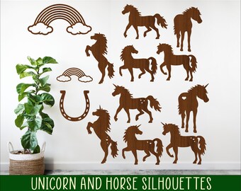 Unicorn & Horse Silhouette Cutout Designs: SVG Laser Cut Files (Digital Download)