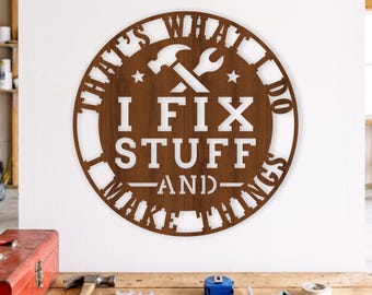 Lustiges Werkstattschild (SVG): „Ich repariere und bastle“, Papa-Garage (Laserschnitt)