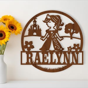 Naambordje prinses, SVG, decor kinderkamer prinses, lasergesneden sjabloon, instant download vectorbestand Ai, Cdr, Dxf