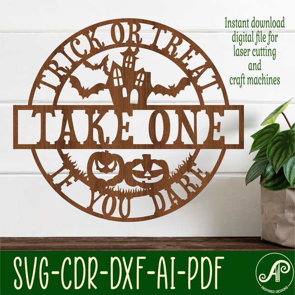 Trick or treat take one wall sign SVG vector file ai, cdr, dxf instant download digital design, laser cut wall art