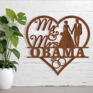 Mr & Mrs Herz Silhouette Design 2 Namensschild, SVG, Hochzeit Themen, Laser geschnitten Vorlage, sofortiger Download Vektordatei Ai, Cdr, Dxf