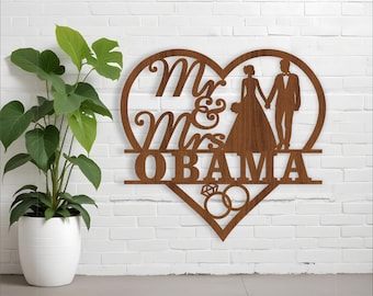 Mr and Mrs Heart Silhouette Wedding Sign: Laser Cut Template (Digital Download)