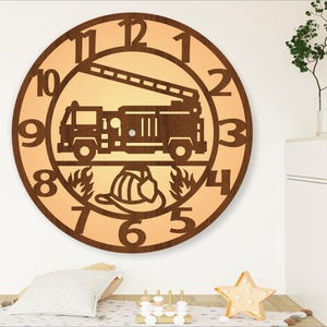 Fire truck wall clock laser cut files, SVG file. vector file ai, cdr, dxf instant download digital design, cut file template