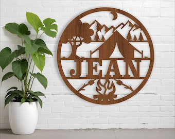 Camping Name Sign SVG: Laser Cut Outdoor Wall Hanger (Digital Download)
