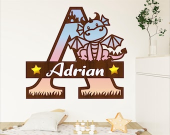 Dragon Monogram SVG: 3-Layer Laser Cut Name Sign (Digital Download)