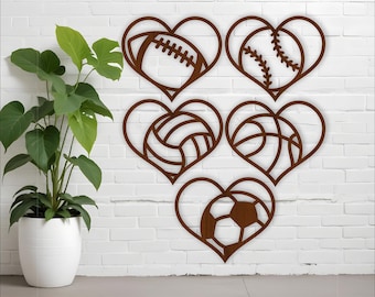 Sports Ball Heart SVG: Laser Cut Wall Decor (Digital Download)