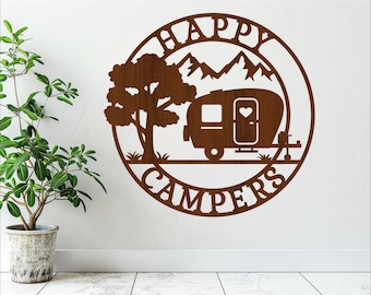 Happy Campers Wall Art: Caravan Theme, Laser Cut File (Digital Download)