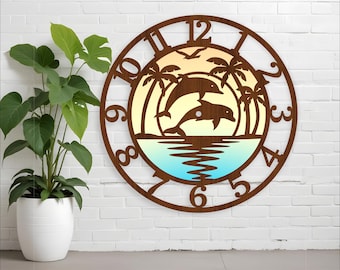 Dolphin Wall Clock Laser Cut File: Tropical SVG Template (Digital Download)