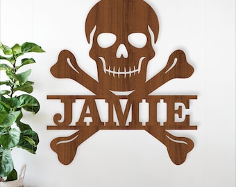 Skull Crossbones Name Sign SVG Pirate Wall Art Kids Room Laser Cut (Digital Download)