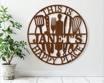 Kitchen name Sign SVG: Laser Cut Happy Place Template (Digital Download)