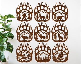 Bear Paw Wildlife Bundle SVG, Bear Elk Deer Wolf Eagle Bigfoot Fish (Digital Download)