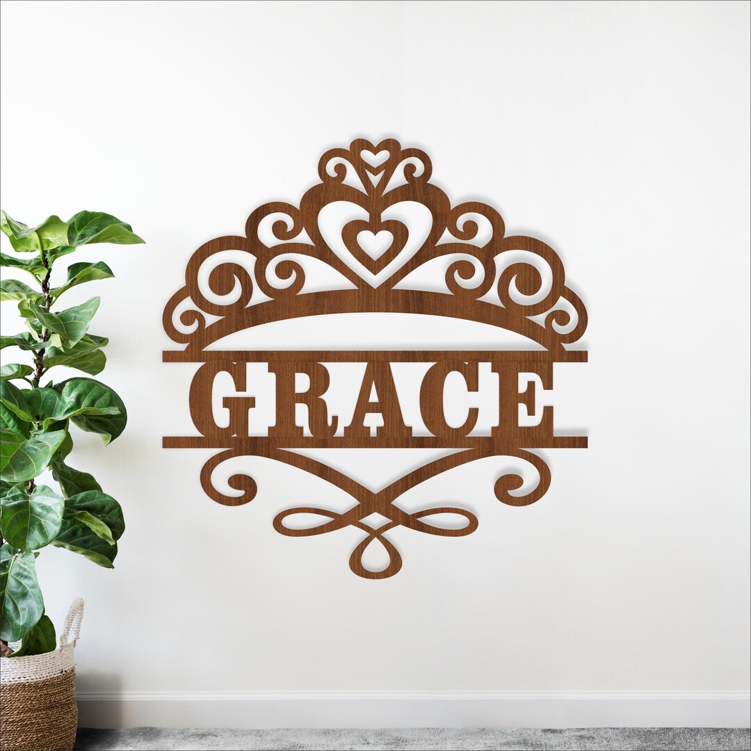 Princess Crown Name Sign SVG - Personalized Laser Cut Template