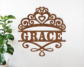 Princess Crown Name Sign SVG - Personalized Laser Cut Template (Digital Download)