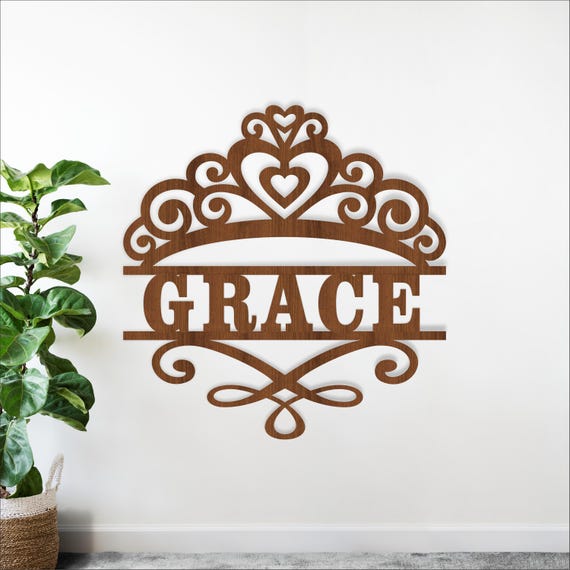 Princess Crown Name Sign SVG - Personalized Laser Cut Template