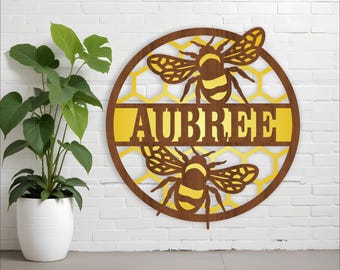 Bee Name Sign: Layered Nature Wall Decor, Laser Cut Template (Digital Download)
