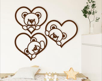 Teddy Bear Heart Wall Art: Laser Cut Nursery Decor (SVG, DXF, PDF)