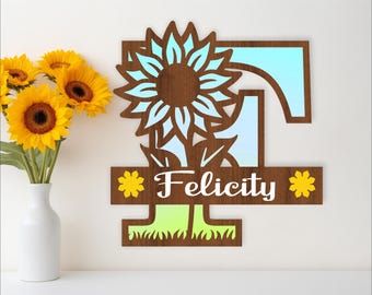 Sunflower Monogram SVG: 3-Layer Laser Cut File (Digital Download)