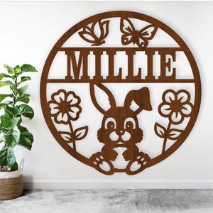 Süßes Hasen Laser geschnitten Namensschild - SVG digitaler Download Schnittdateien. Personalisierte Kaninchen Kinderzimmer Dekor Wandschild Design