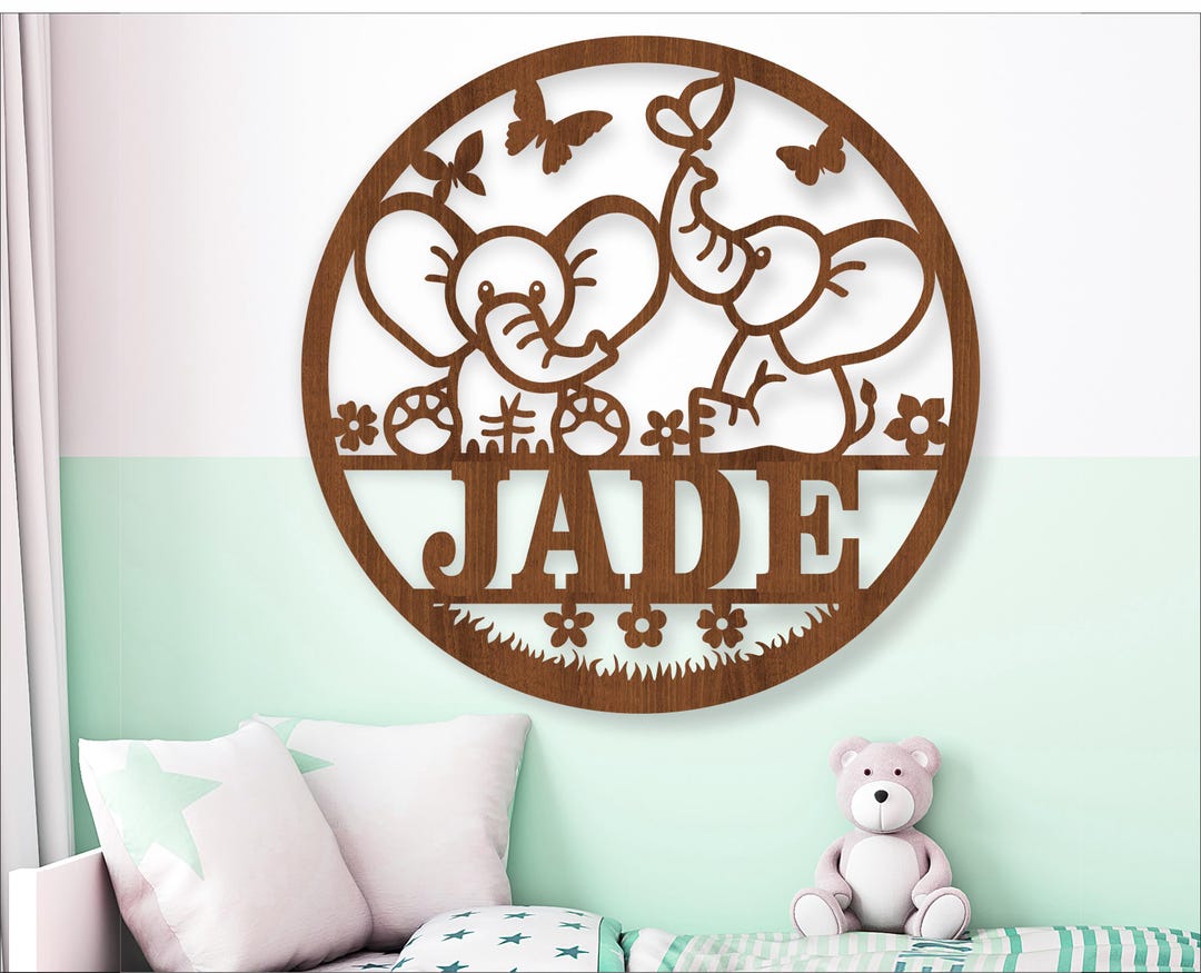 Elephant Name Sign SVG: Laser Cut File, Nursery Decor (digital Download ...