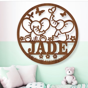 Elefanten Namensschild, Laser geschnitten Datei SVG, Tür oder Wand Aufhänger mit Tiermotiven, sofortiger Download Vektor Vorlage Ai, Cdr, Dxf