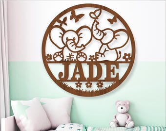 Elephant Name Sign SVG: Laser Cut File, Nursery Decor (Digital Download)