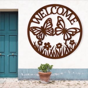 Welkom vlinder muurbord - SVG-bestand vectorbestand instant download digitaal ontwerp - Tuin welkom lasergesneden teken
